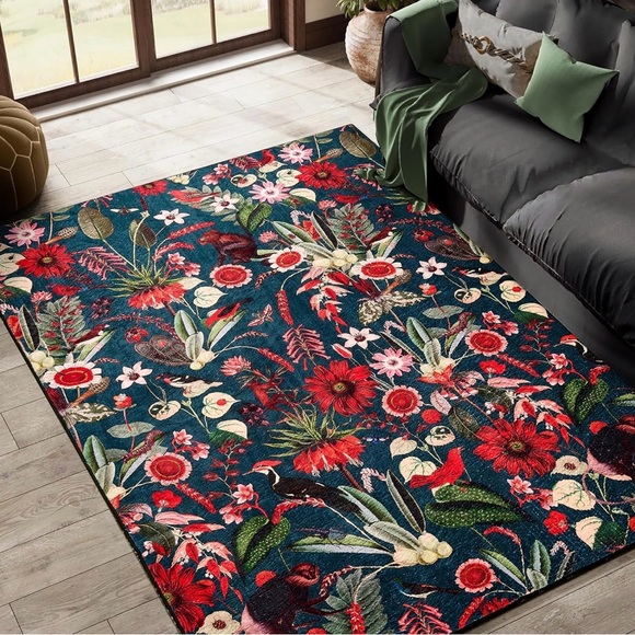 Bohemian Washable Floral Rug 4x6 NWT - Picture 1 of 5